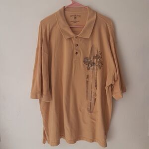 Newport Blue Classic Wood Mens 2XL Beige Short Sleeve Polo Shirt Beach Tropical